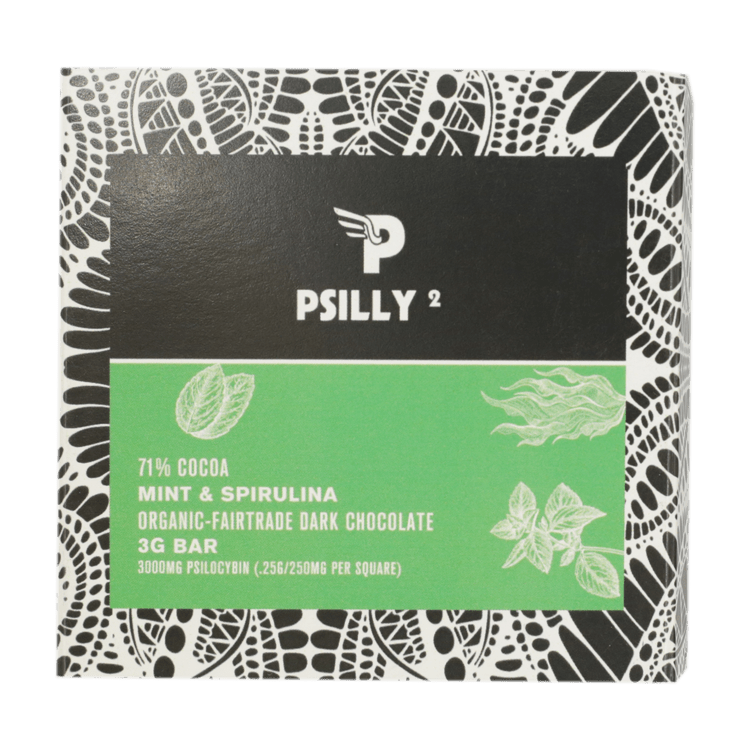 Psilly – Dark Chocolate Bar – Mint & Spirulina | BC Weed Edible Canada